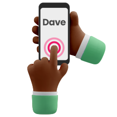 Hands using a phone with "Dave" in the screen icon