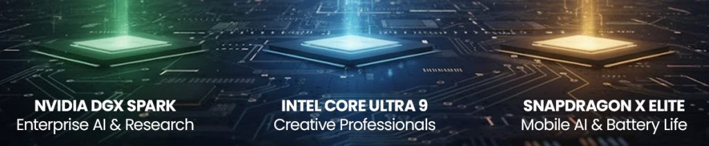 NVIDIA DGX vs Intel Core Ultra vs Snapdragon X Elite