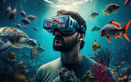 An image of someone wearing VR in the sea